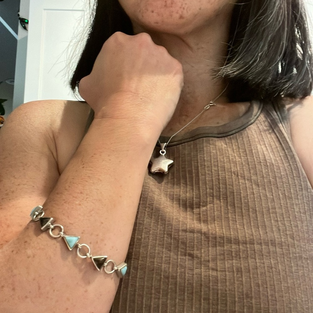 Artisan Amber + Larimar Triangle Link Bracelet - image 7